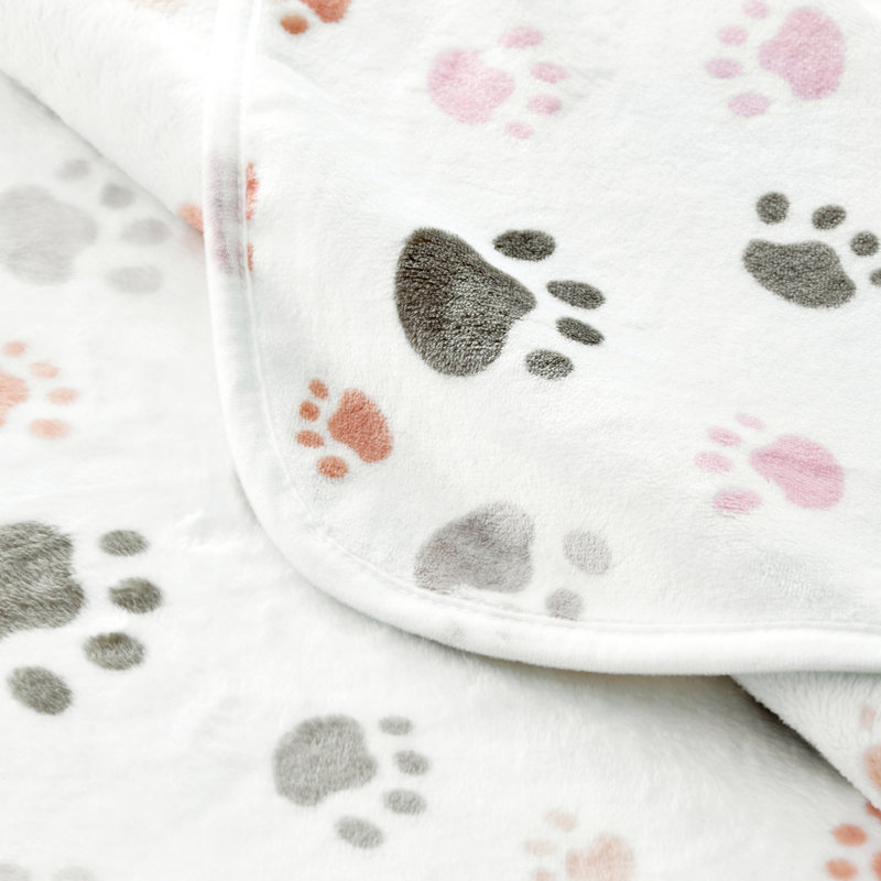 Couverture en polyester Cute Paw, 80 po x 64 po, Blanc