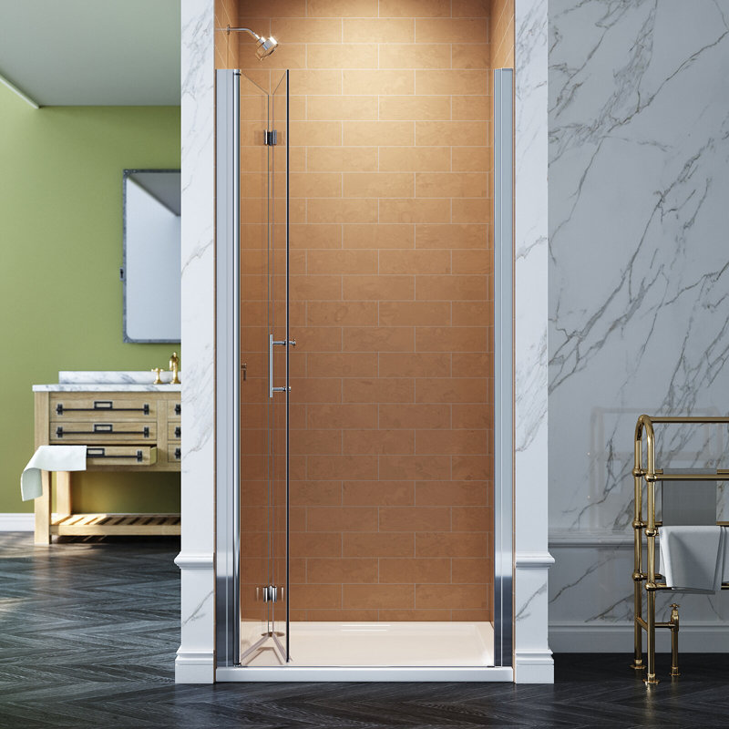 Porte de douche pliante semi-sans cadre avec verre transparent l 36 à 37 1/4 po x 72 po