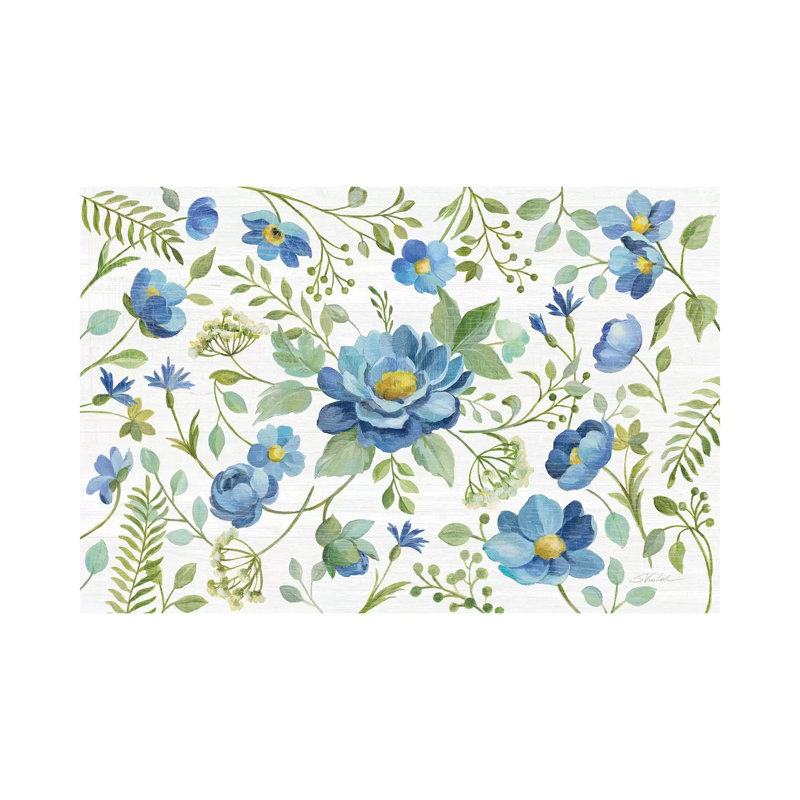 «Botanical Blue I» par Silvia Vassileva - impression d'art graphique, Pas de tapis, Toile tendue