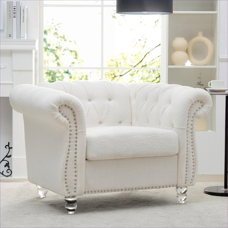 Fauteuil d'appoint 1 place en polyester rembourré de ton blanc pour salon