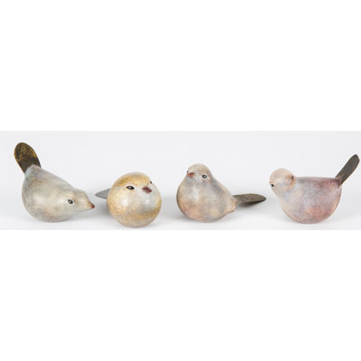 Handmade Clay Ceramic Birds; Set of 4