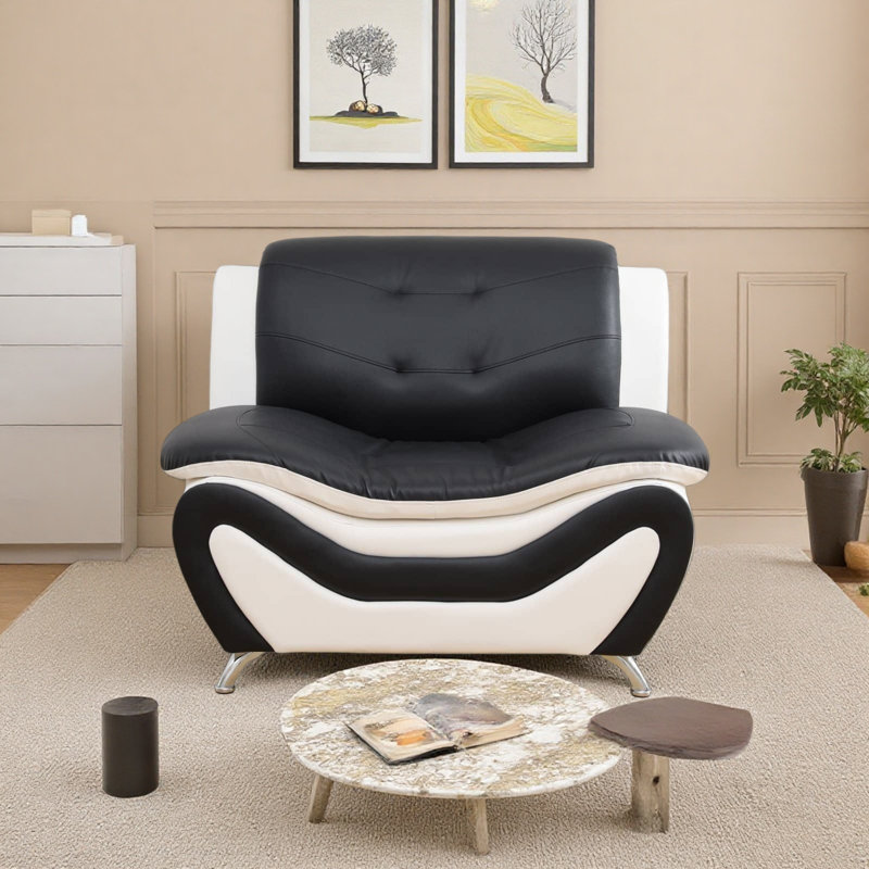 Fauteuil d'appoint 42 po en similicuir respirant, Blanc/Noir