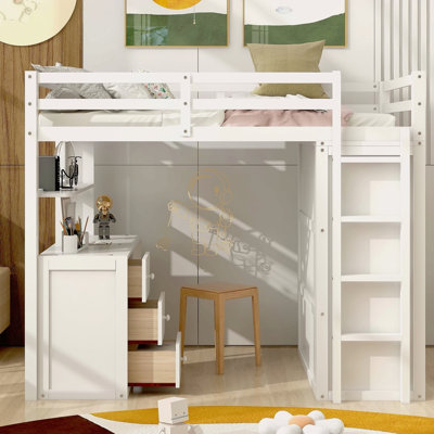 Twin Size Loft Bed With Drawers,Desk,And Wardrobe