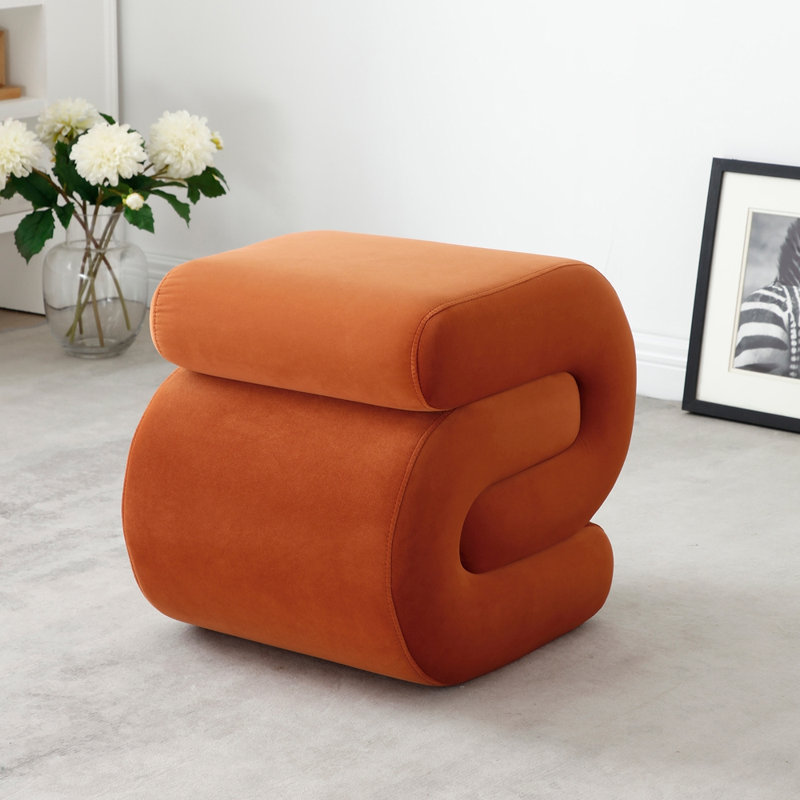Repose-pieds rembourré en tissu Modern, Velours, Orange