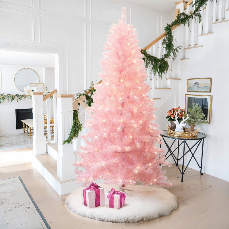 6.5Ft Pre-Lit Pink Full Artificial Christmas Tree