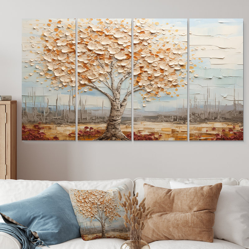 Arbre de Basswood américain minimaliste III - arbre, 4 pièces, décoration murale, H 28 po x l 48 po