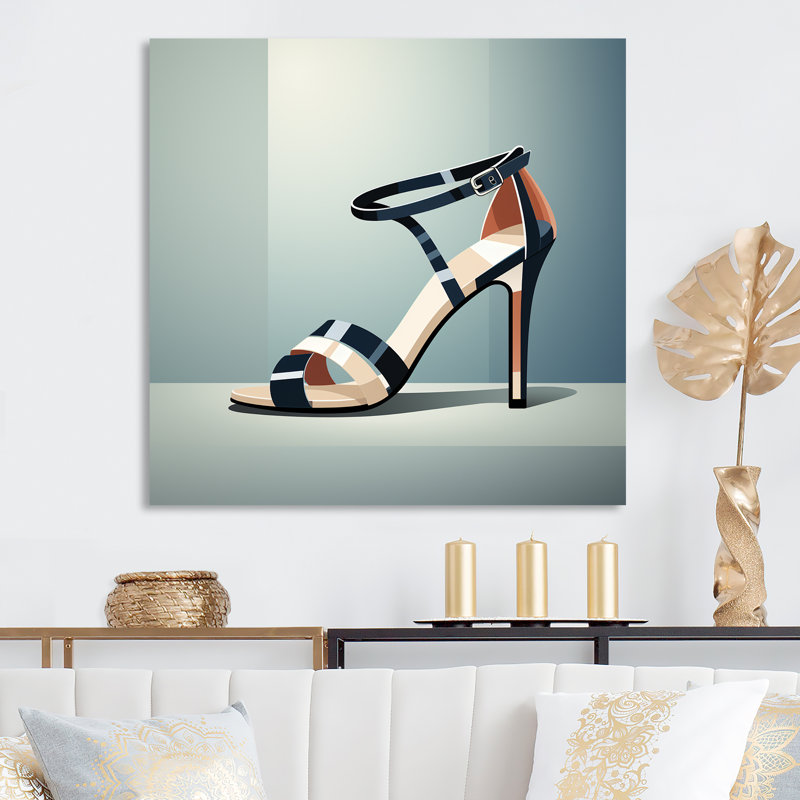 Beige et noir à talons hauts, charme élégant II - mode, talons hauts, art mural en métal, H 16 po x l 16 po