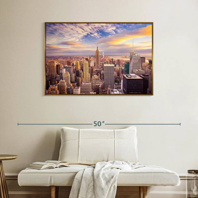 NY From Above, Floating Frame Gold, 40" X 27"
