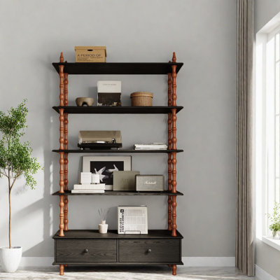 Bibliothèques modernes en bois avec tablettes de rangement et tiroirs pour le salon
