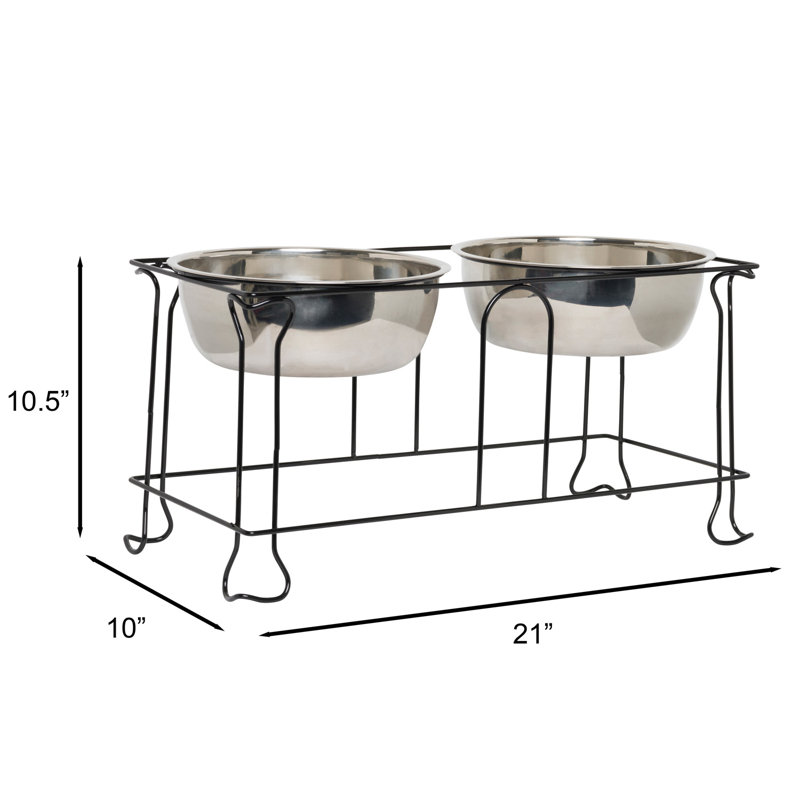 Gamelle double surélevée en fer forgé pour animaux deux bols Hulse, Grand (H 9 po x l 18,5 po x P 9 po)