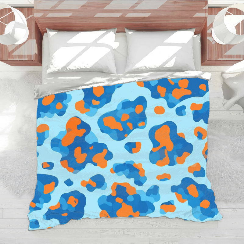 Leopard Print Pattern Comforter, Queen, Medium Blue Medium Orange