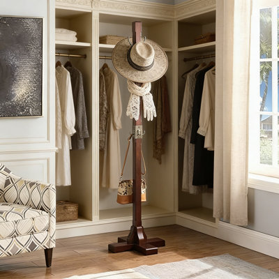 Windsor Freestanding Wooden Coat Rack Stand With 12 Hooks For Entryway, Bedroom, And Office - Space-Saving Garment Organizer With Stable Base