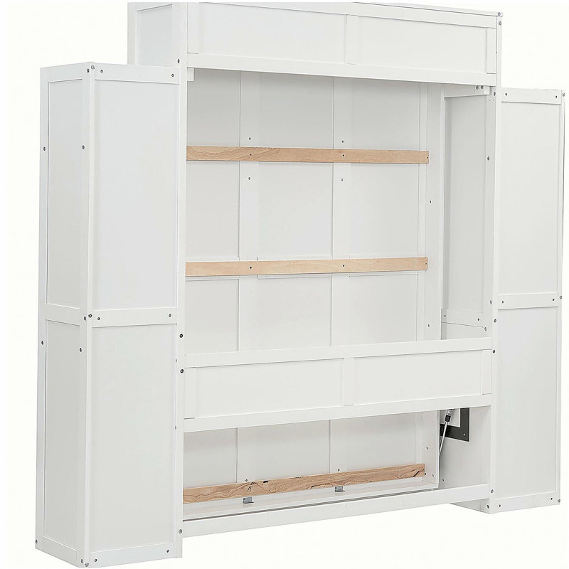Lit double mural avec bibliothèque et lumière DEL, blanc, Blanc, Double