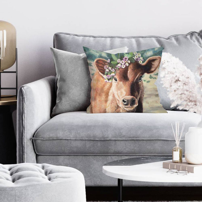 Cute jersey cow - 16"x16" Throw pillow cover - Poly twill - Print on demand