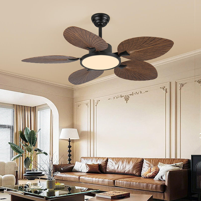 52Inch Tropical Palm Leaf Ceiling Fan With Lights & Remote Control
