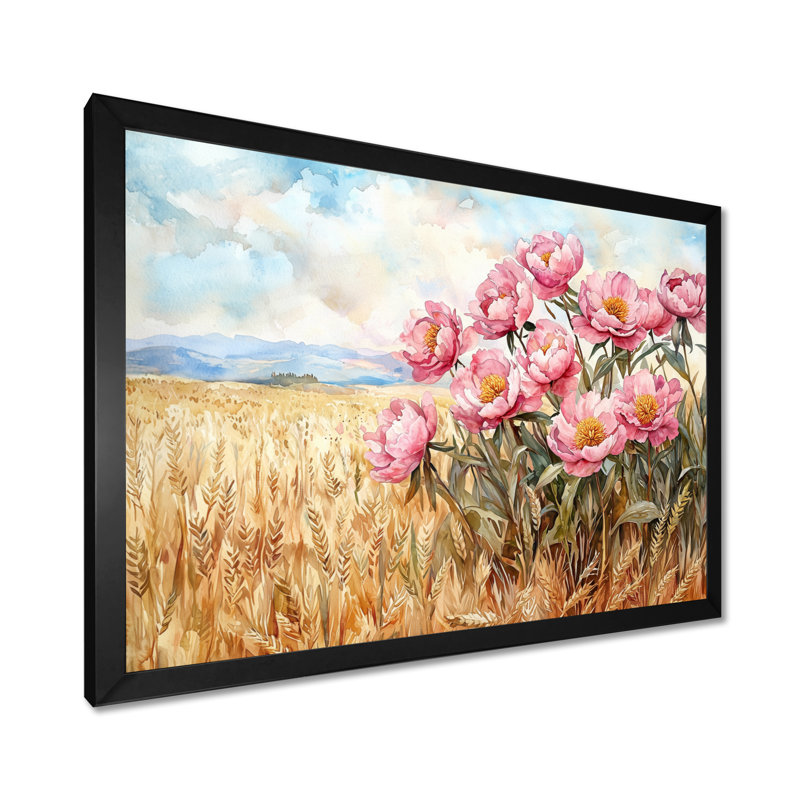 Inde pivoines dans le champ de blé I - pivoines, art mural, Reproduction encadrée d'une seule photo, H 30 po x l 40 po