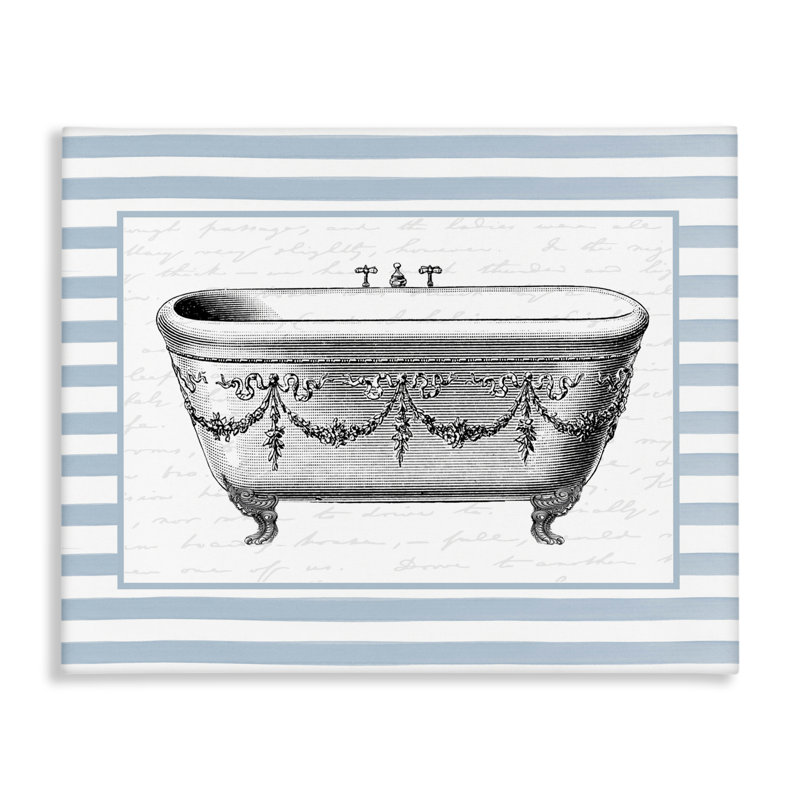Baignoire rétro ornée sur toile rayée, design avec lettres et doublure, H 30 po x l 40 po
