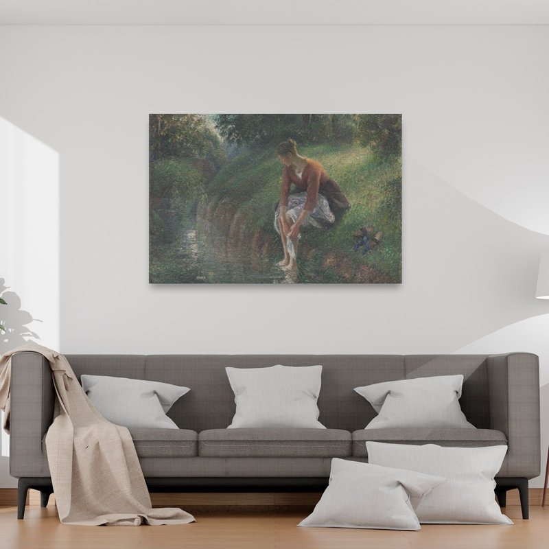 Woman Bathing Her Feet In A Brook, 1894-95 Abstract Contemporary Wall Art Print by Camille Pissarro - 1 Piece Wrapped Canvas Wall Art