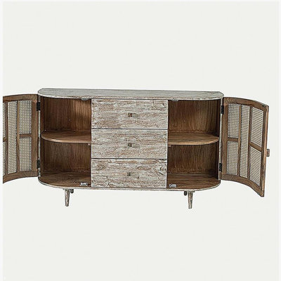 57x16x33" Tv Console With Cane Doors