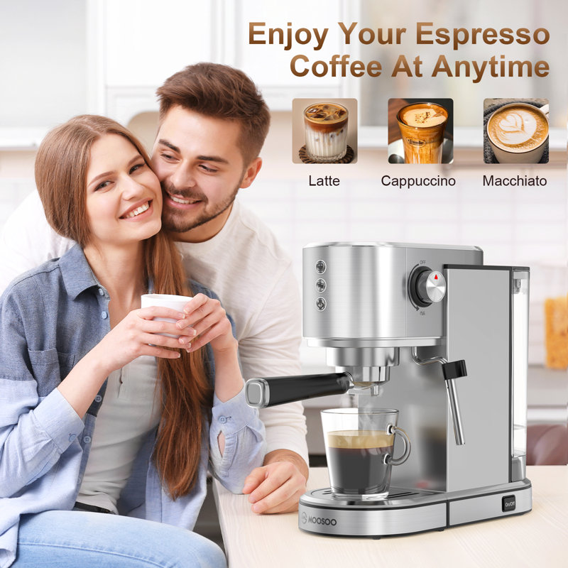 Machine à espresso en acier inoxydable MOOSoo, machine à espresso 20 bars avec buse à vapeur
