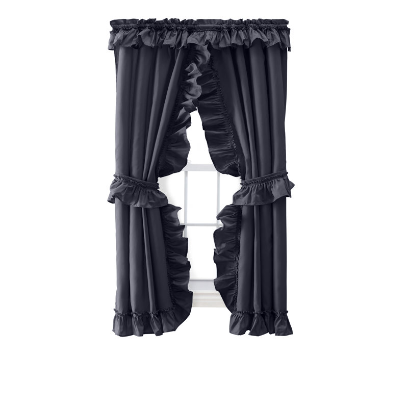 Ellis Cotton Blend Semi Sheer Curtain Pair, 27" W x 63" L, Navy