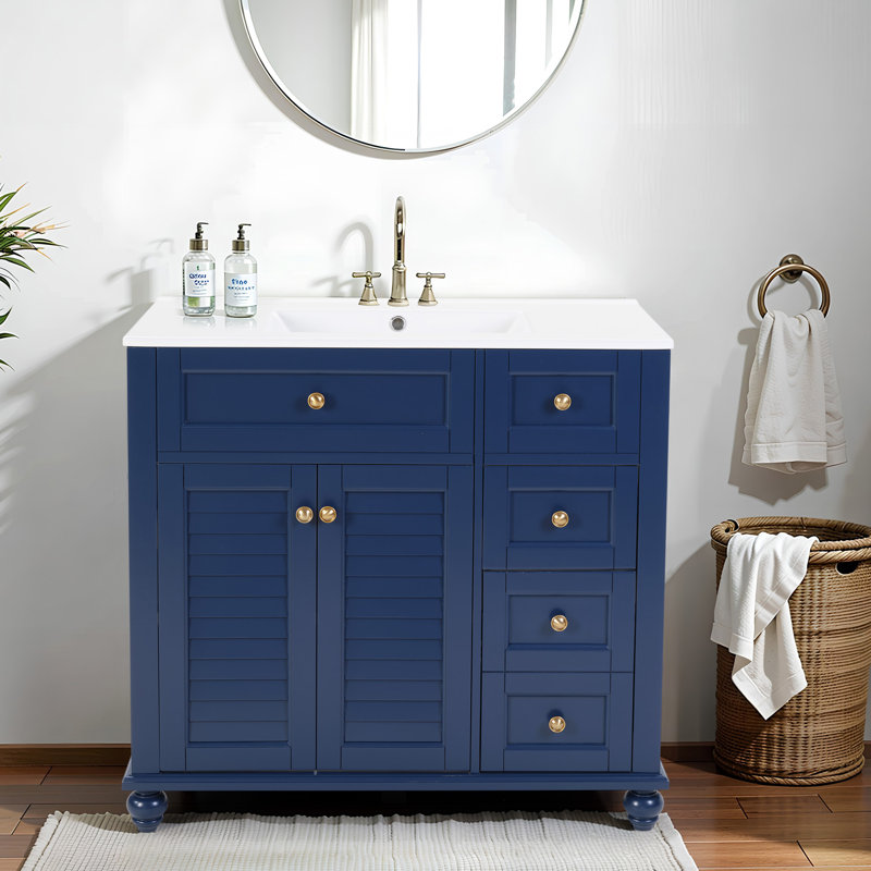 Kokkina 36'' Bathroom Vanity With Ceramic Sink Combo, Blue