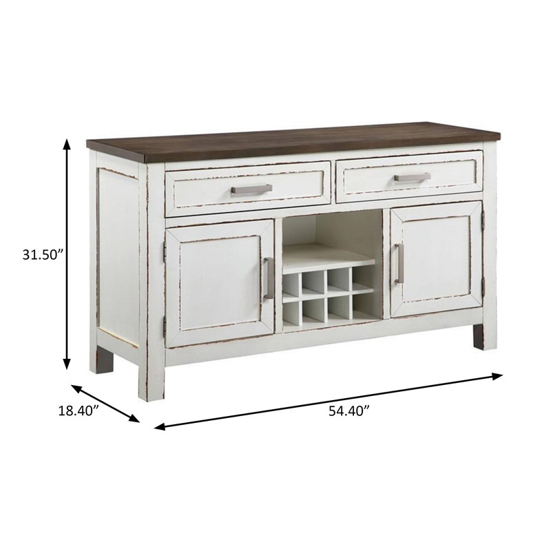 54.4"W Rustic Server, Weathered White/Dark Walnut