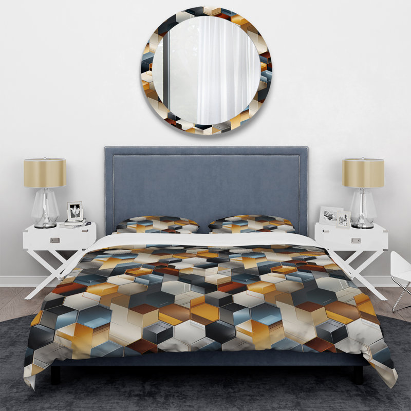 Ensemble de housse de couette en microfibre Grey Hexagons Dreams I, Housse de couette pour très grand lit et 2 très