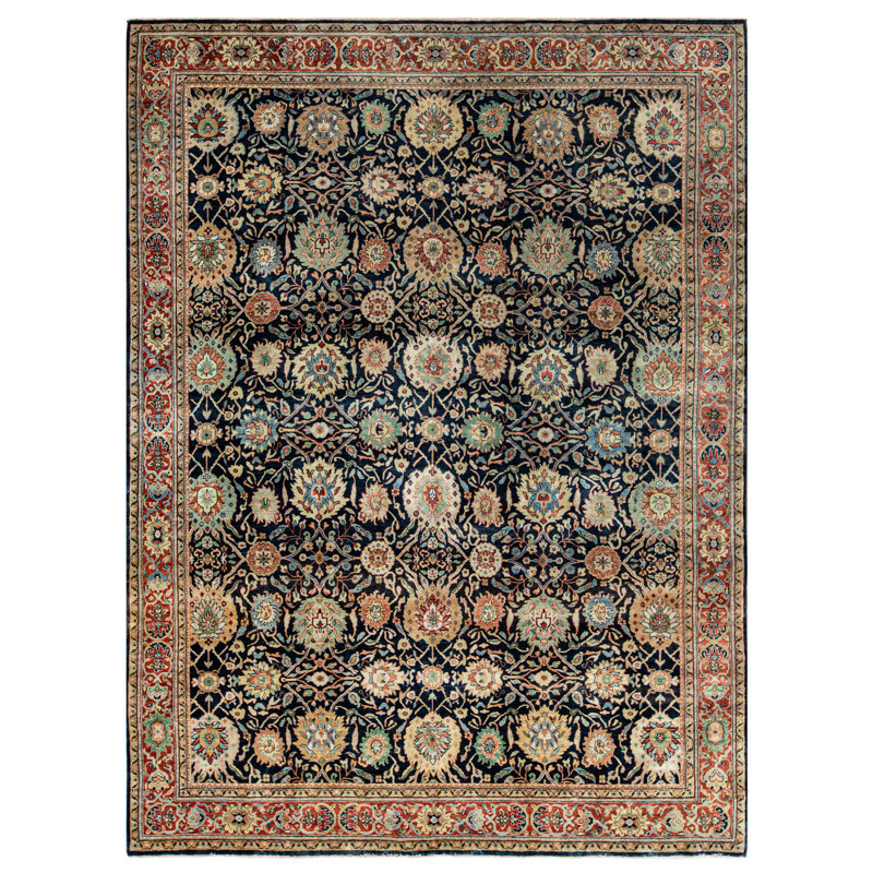 Tapis bleu et rouge noué à la main de haute qualité