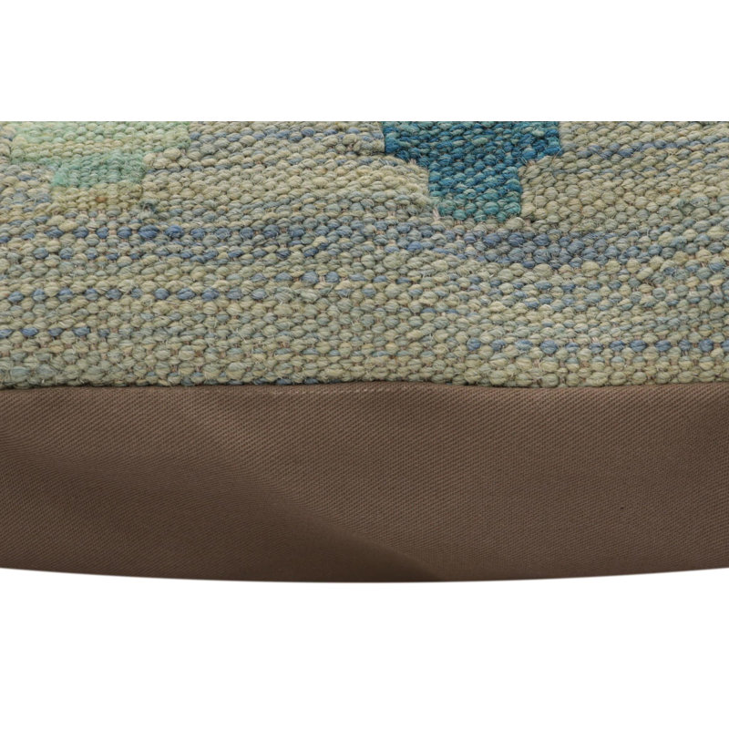 Coussin rustique Kilim, H 20 po x l 20 po, Beige / Bleu / Orange
