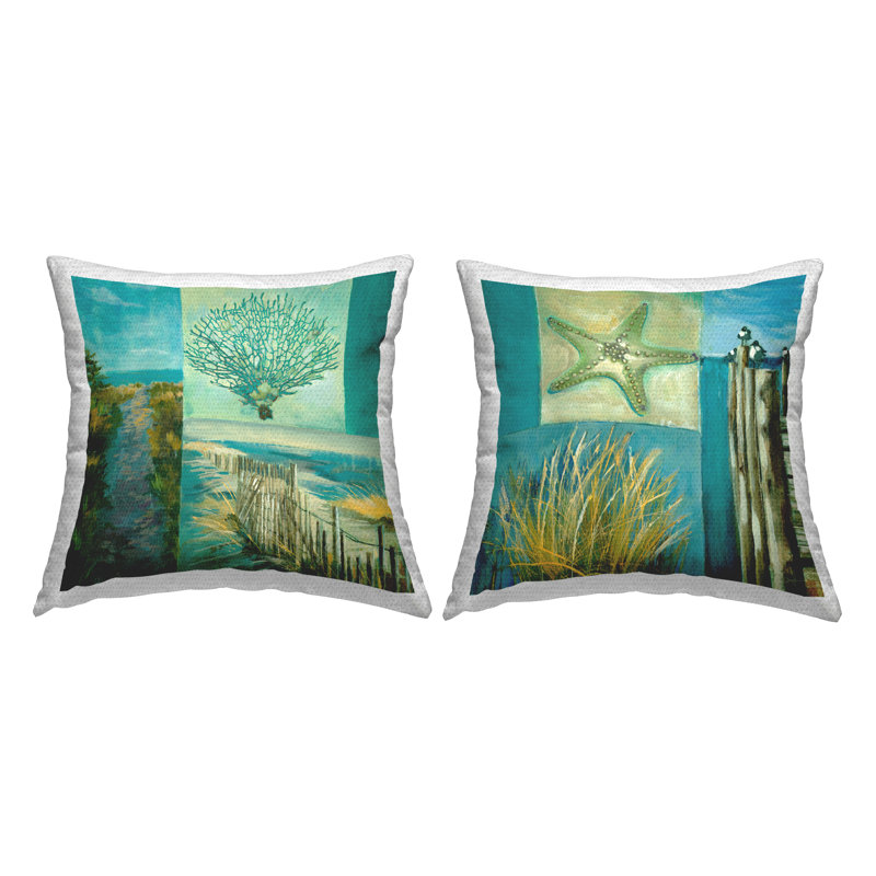Ensemble de coussins 2 pièces Nautical Beach Scenes Collage par Liz Jardine