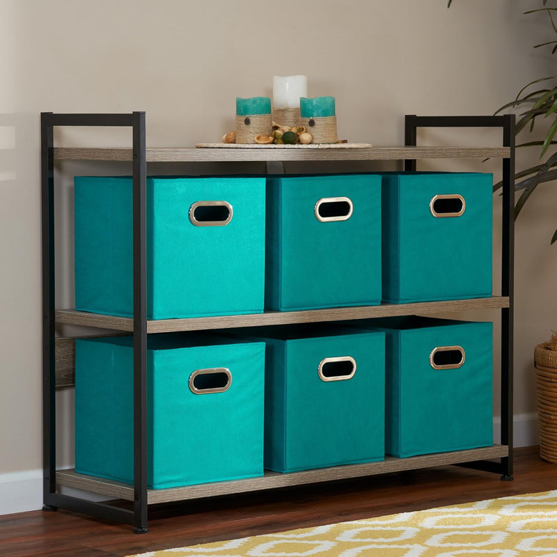 6 boîtes de rangement en tissu pliables 6 pièces, cubes de 11 pouces avec poignées, Sarcelle