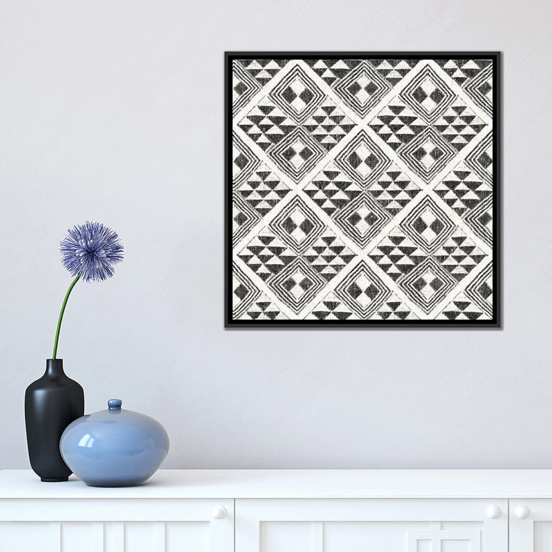 «African Wild Pattern, B&W II», impression sur toile, H 18 po x l 18 po x P 1,5 po, Toile encadrée noire, Pas de tapis