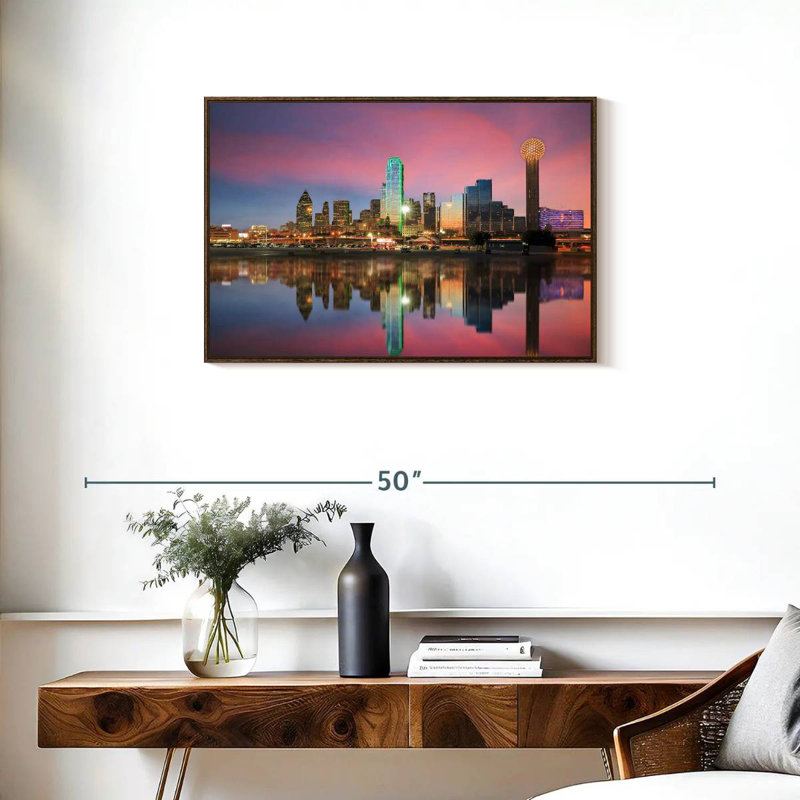 Amazing Dallas Skyline, Floating Frame Walnut, 46" X 31"