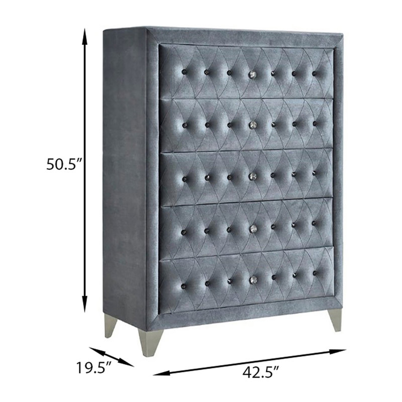 Commode rembourrée 5 tiroirs Ralston, gris