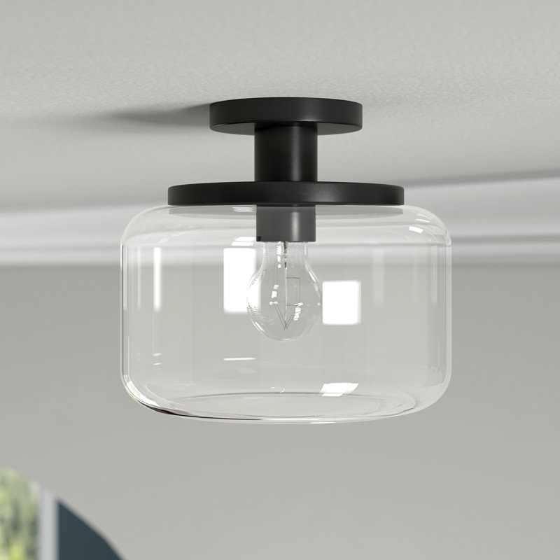 Tatum Glass Semi Flush Mount, Blackened Bronze, Clear