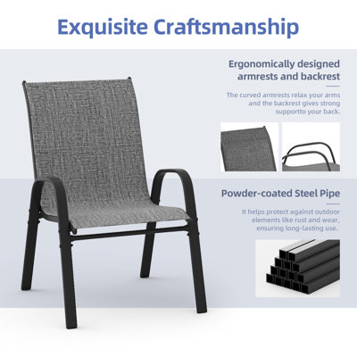 Powder-coated Metal Outdoor Patio Armchair (Set of 4)