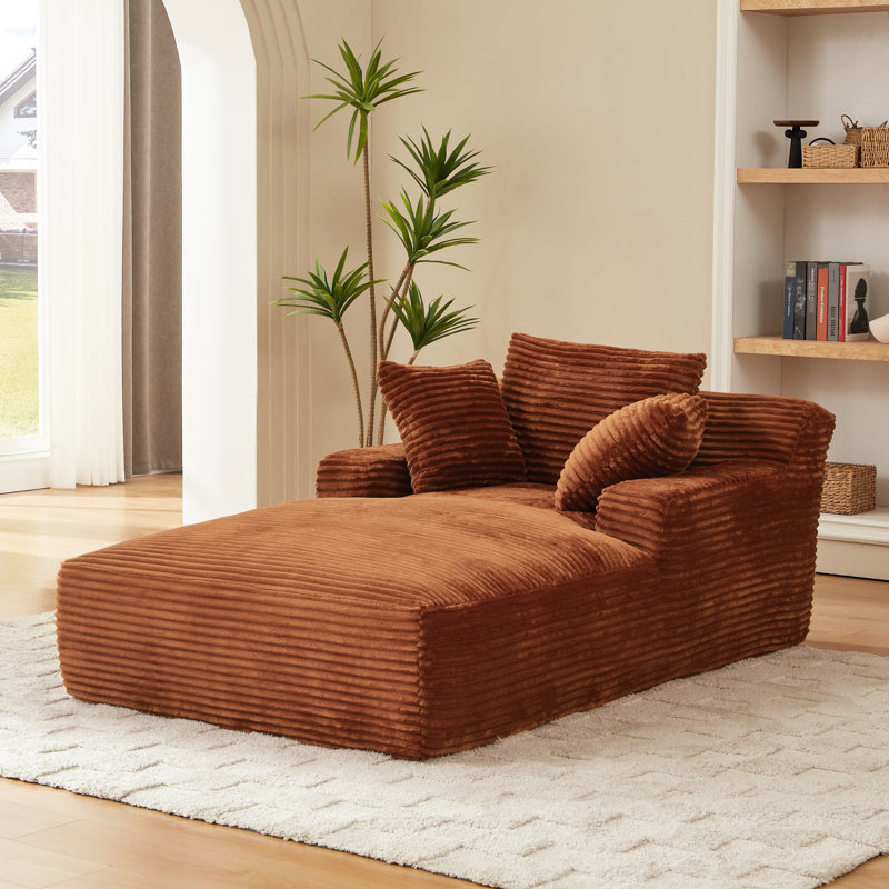 Chaise longue orange en velours côtelé orange, lit polyvalent pour la lecture, ensemble de ressorts, sans assemblage, soutien ergonomique