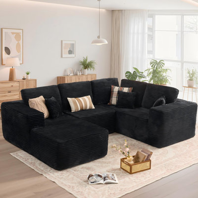 Canapé modulaire en velours côtelé en U 3 pièces Cloudelle - Aucun assemblage requis