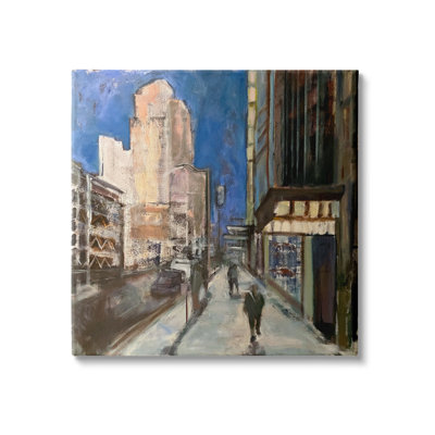 " Abstract Figures Walking Urban City Streets Blue Sky " by Susanne Marie