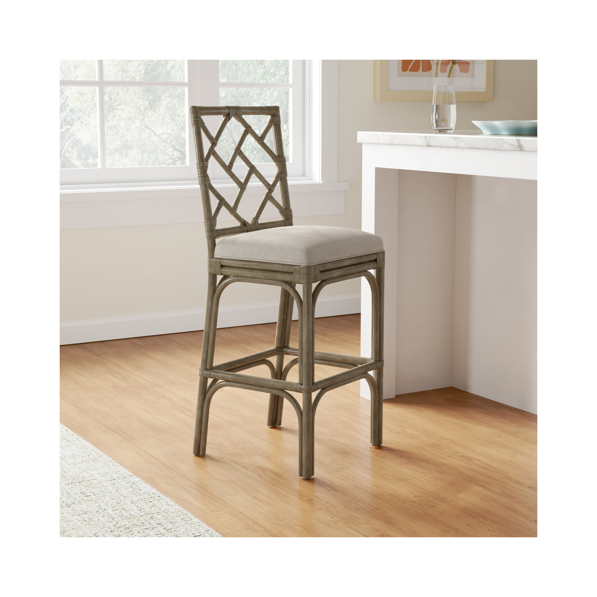 Fulton Woven Stool, Bar Stool (30" Seat Height), Gray