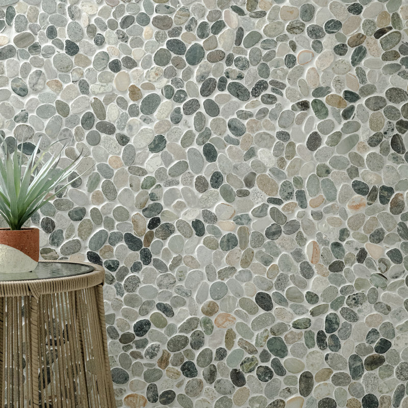 Marvella Pebble 12 in. x 12 in. Natural stone Mosaic Floor and Wall Tile, Moss Cut