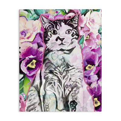 Art mural sur toile "Kitty Parmi les Fleurs" par Chelsea Goodrich