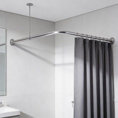 6' Corner Shower Curtain Rod, 90 Degree L Shaped Shower Curtain Rod Aluminum Finish