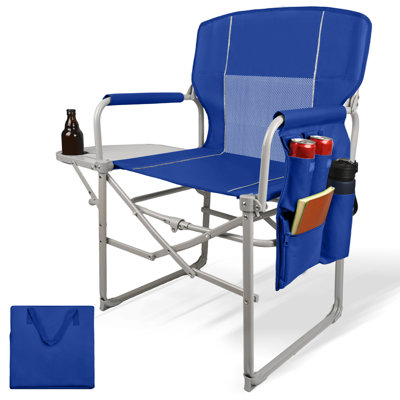 Chaise de réalisateur de camping surdimensionnée très résistante, chaise d'extérieur pliante portative légère avec poche latérale pour le camping, la plage, la pêche, le pique-nique, la pelouse, le concert (bleu)