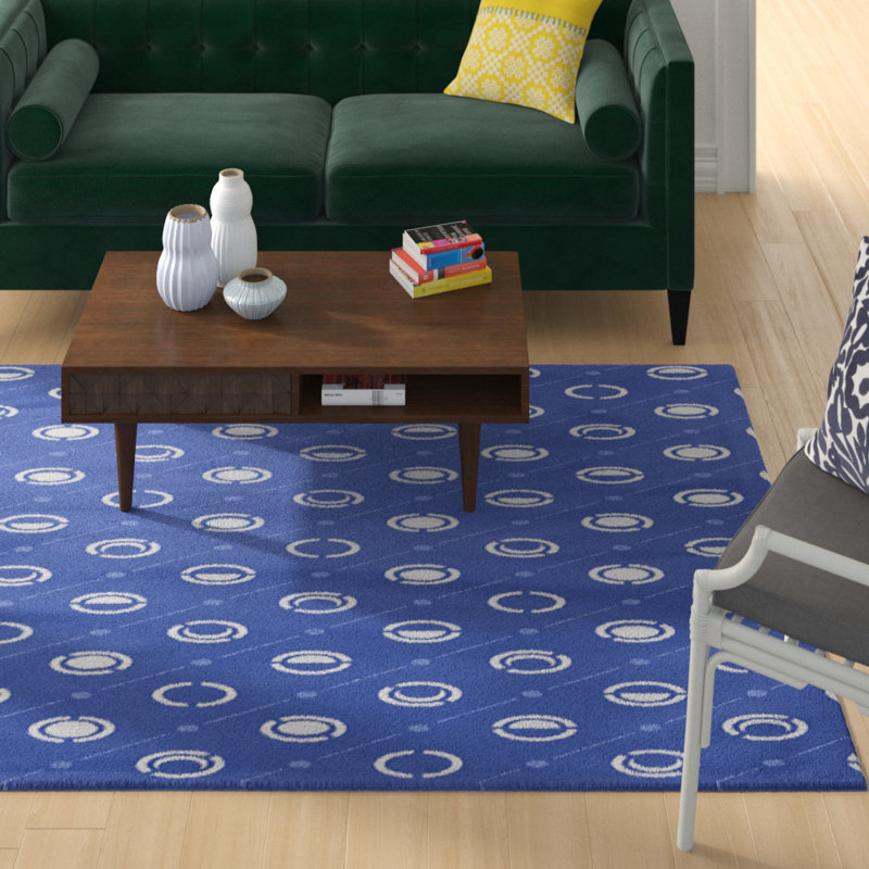 Tapis décoratif bleu foncé Moon phases, Rectangle 5 pi x 7 pi