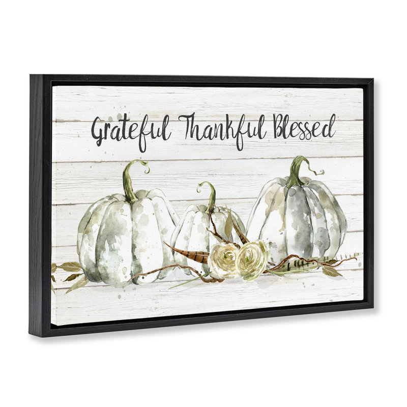 Cadre flottant Grateful Thankful Blessed Pumpkins, design par Carol Robinson, Cadre flottant noir de jais, H 17 po x l 25 po
