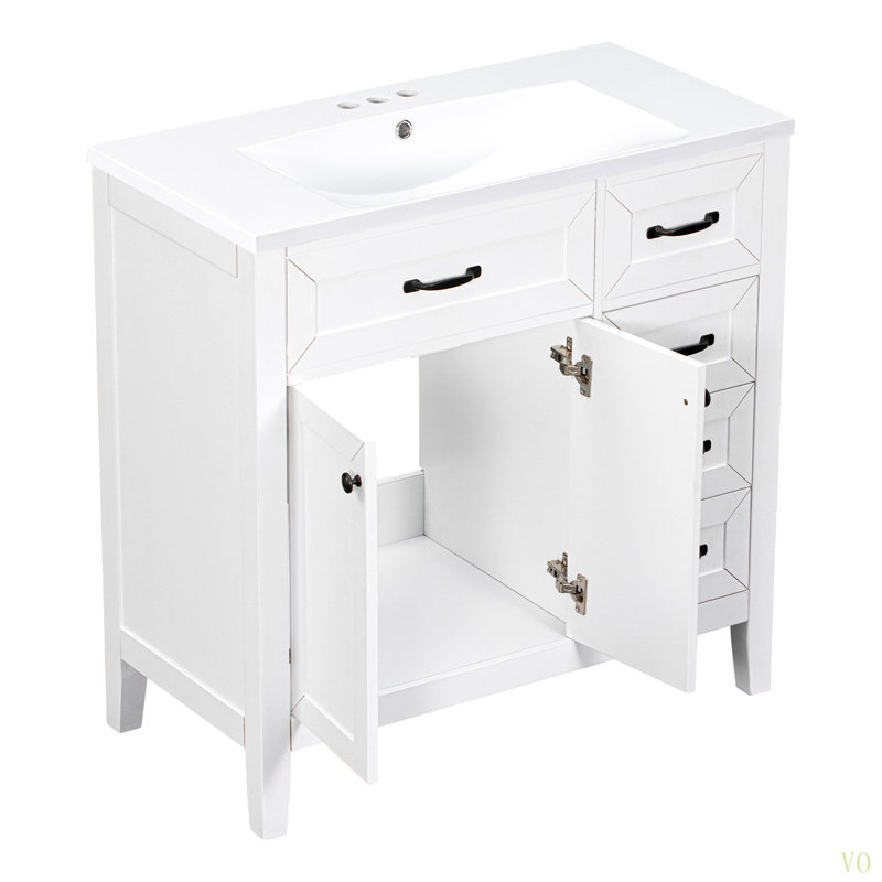 Meuble-lavabo 36 po avec lavabo, armoire de salle de bain avec tiroirs, structure solide et panneau de fibres à densité moyenne