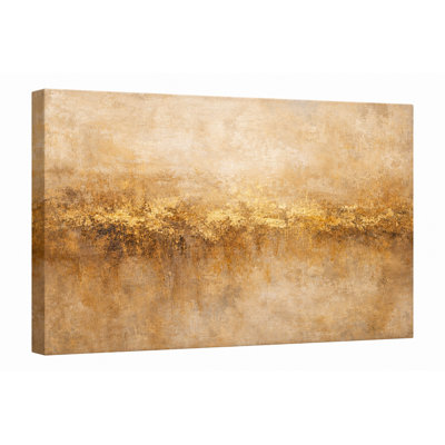 «Warm», art abstrait sur toile horizon doré, peinture texturée neutre beige, décoration murale moderne sur toile tendue
