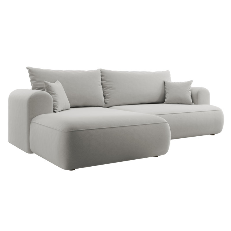 Alija 3 Seater Velvet Sofa & Chaise, Grey, Left Hand Facing